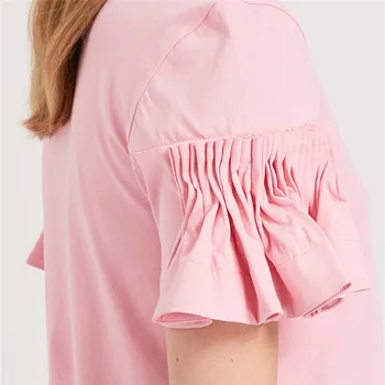Femei Vara Alb Subțire de Bumbac Cutat T-Shirt Doamnelor Moda Dulce de Culoare Solidă Plus Dimensiune Tricouri Femei Brand Topuri Casual ZM375