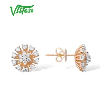 VISTOSO Cercei din Aur Pentru Femei 14K 585 Aur roz Diamant Spumant Delicat de Flori Cercei Stud Moda Trendy Bijuterii Fine