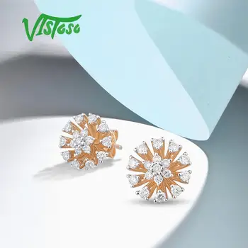 VISTOSO Cercei din Aur Pentru Femei 14K 585 Aur roz Diamant Spumant Delicat de Flori Cercei Stud Moda Trendy Bijuterii Fine