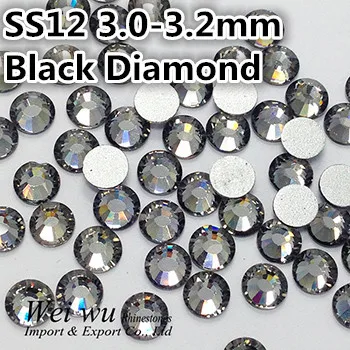 De bună Calitate 1440pcs SS12 3.0~3.2 mm Diamant Negru Spate Plat Nail Art Strasuri