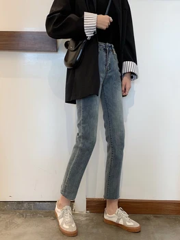 WAVSIYIER pantaloni din denim pentru femei blugi femeie Streetwear coreea style solid de înaltă talie Pantaloni din Denim 2020 toamna iarna pant vintage