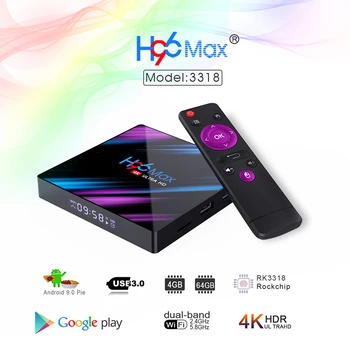 H96 MAX TV Box Android 9.0 Smart IPTV 4GB Ram, 64GB Rom 4K 5G Wifi Bluetooth 3D Android Box Set-top Box Media Player Smart TV
