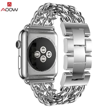 AOOW Watchband de Lux Denim curea pentru Apple Watch 5 4 3 2 1 Oțel Inoxidabil Ceas inteligent de Înlocuire curea de metal pentru iwatch