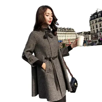 Haina de iarna Lână Sacou Femei pe Mijlocul lungimii Versiunea coreeană de 2020 Toamna Noua Moda O-Gât Mantie O-linie Ins Houndstooth