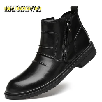 EMOSEWA Moda Motocicleta Cizme de Mens Pantofi de Iarnă de Înaltă Calitate pentru Bărbați Cizme de Lucru Cald Bărbați Zapada Ghete Barbati Ghete Marime Mare 36-47