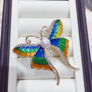 ZHBORUINI 2019 Naturale Perla Brosa Email Fluture Pearl Breastpin de apă Dulce Pearl Bijuterii Pentru Femei, Accesorii de Craciun