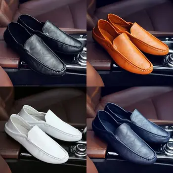 O Pedala de Leneș Sport de Conducere Pantofi Plat, Fund Non-alunecare de Mocasini Fund Moale Confortabil Casual Mazăre Pantofi din Piele Pantofi pentru Bărbați