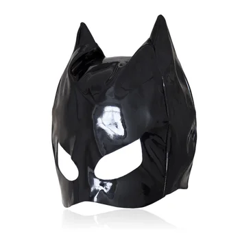 Sexy negru catwoman masca cosplay prop aspect umed piele PU jumătate masca de fata capota deschide ochii adult sex jocuri sclavul erotic masca