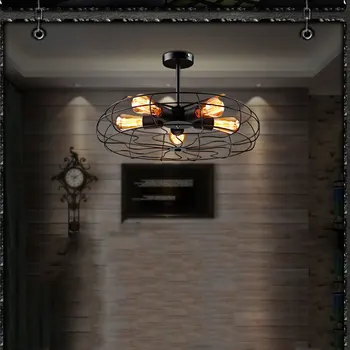 Creatoare de epocă ventilator de plafon lumina 5 capete de fier negru 110V 220V E27 edison candelabru de iluminat dormitor sufragerie lumina