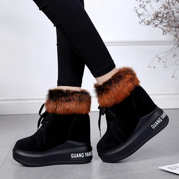 Iarna Platforma Cizme de Zapada Pentru Femei Cizme Glezna Pluș Cald Zăpadă Botine Femei Indesata Faux Blana Pantofi de Înaltă Pătrat Tocuri de 11cm