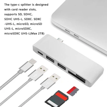 5 în 1 Multiport USB C Hub Tip C Adaptor cu USB 3.0, Datele de card Microsd/SD Card Reader pentru 13/15 inch MacBook Pro Air
