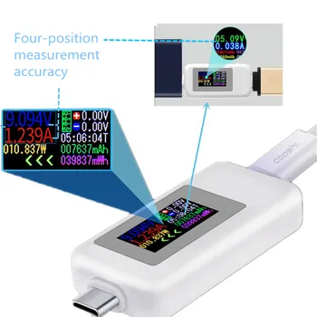 Afișaj Color de Tip USB-C Tester 0-5A Curent 4-30V Tensiune Digital Conector Power Bank Incarcator Priza Plug Tester 40% Off