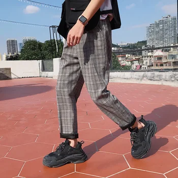 Streetwear Carouri Pantaloni Casual Barbati 2020 Primăvară Grila Joggeri Bărbați Drept Harem Pantaloni Hip Hop Glezna-lungime Direct Barbati Pantaloni