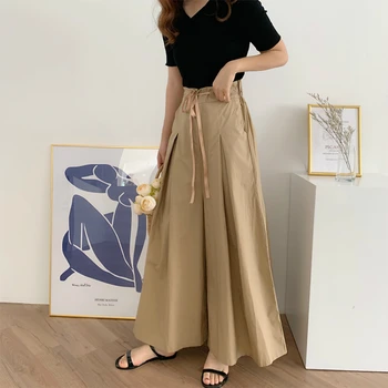 2020 Femei de Vara din Bumbac Elastic Talie Pantaloni Lungi Pantaloni-fusta a-line Midi Plisata Jupes