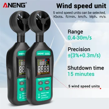 ANENG GN301 Anemometru Digital 0-30m/s Viteza Vântului Metru -10 ~ 45C Temperatura Tester Anemometro cu lumina de Fundal LCD Display