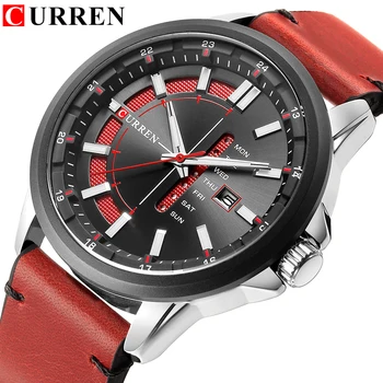 CURREN, Ceas Bărbați Militar Cuarț Mens Ceasuri de Top de Brand de Lux din Piele Roșie Sport Ceasuri relogio masculino 8307