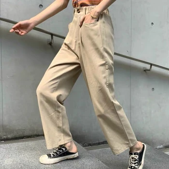 Pantaloni Casual Femei Solide de Office Lady Glezna-lungime Vrac Primavara-Vara All-meci Buton Simplu de Înaltă Calitate Stil coreean Ulzzang