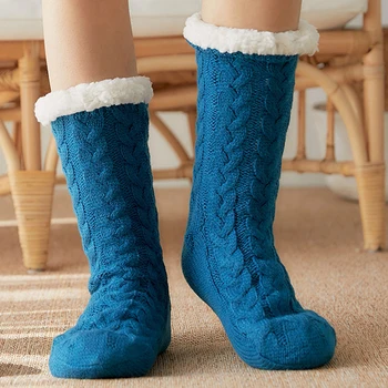 Iarna Femeie papuci de Moda de la Jumătatea Vițel de Crăciun Șosete podea papuci de Casă gel de Siliciu Jos papuci de Interior Fete