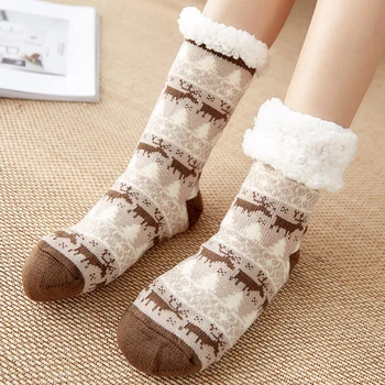 Iarna Femeie papuci de Moda de la Jumătatea Vițel de Crăciun Șosete podea papuci de Casă gel de Siliciu Jos papuci de Interior Fete