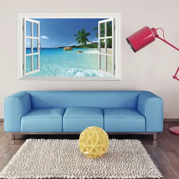 3D Detașabil Plaja Mării 3D Fereastră Decor Autocolant de Perete Decor Acasă Decalcomanii Murală Impermeabil Arta de Perete de Hârtie Poster
