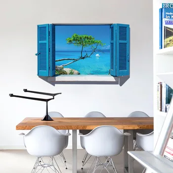 3D Detașabil Plaja Mării 3D Fereastră Decor Autocolant de Perete Decor Acasă Decalcomanii Murală Impermeabil Arta de Perete de Hârtie Poster