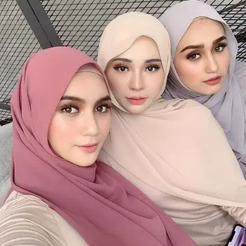Moda Simplu Balon Șifon Eșarfă pentru Femei Hijab Folie Solid ColorShawls Bentita Musulman HijabsTurbanet Văl 49colors