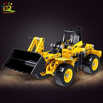 HUIQIBAO 302Pcs Tehnice Tractor pe Pneuri Lopata Jucării Blocurile Orașului Vehicul de Inginerie Auto Săpături Cărămizi Copil Creativ