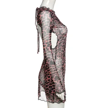 BKLD Femei de Moda 2020 Toamna Și Iarna Noi Halter Flare Sleeve Sexy Backless Slim Rochie Bodycon Imprimare Leopard Tinutele de Club