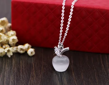 Moda Bijuterii Mere de Cristal Lanț Colier Argint 925 Pandantiv Colier pentru Femei și de sex feminin