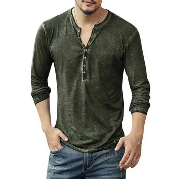 2020 Nou Henley T-shirt pentru Bărbați Solidă Maneca Lunga, Fashion Design Slim Butonul Casual Uza Populare Tricou Pentru bărbați 3XL