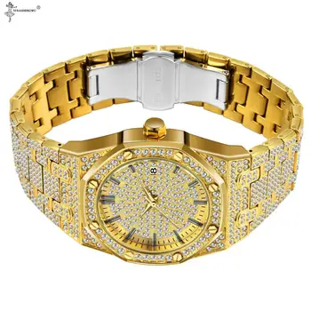 De lux Bling Plin Pietre de Diamant 18K Aur Ceas pentru Barbati Brand de Top de Lux Iced Out Hip Hop Bărbați Ceasuri Auto Data Ceas de mână