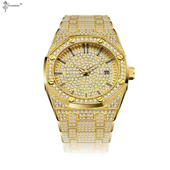 De lux Bling Plin Pietre de Diamant 18K Aur Ceas pentru Barbati Brand de Top de Lux Iced Out Hip Hop Bărbați Ceasuri Auto Data Ceas de mână