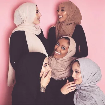 2019 moda bubble simplu eșarfă de bumbac cu franjuri femei solide moi rid de eșapament șal pashmina folie musulman mototoli hijabs fulare
