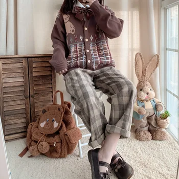 Cardigan Tricotat Pentru Femei Japoneze Toamna Iarna Moale Sora Urs Drăguț Papusa Model V-Neck Maneca Lunga Pulover Haina Fata Cu Palton