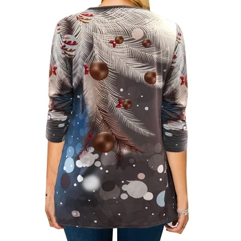 Om De Zăpadă De Crăciun Tipărite Femei T-Shirt Plus Dimensiune Maneca Lunga O De Gât Crăciun Pulover Topuri Casual Liber De Vacanță De Toamnă Tee Haine