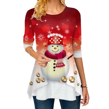 Om De Zăpadă De Crăciun Tipărite Femei T-Shirt Plus Dimensiune Maneca Lunga O De Gât Crăciun Pulover Topuri Casual Liber De Vacanță De Toamnă Tee Haine