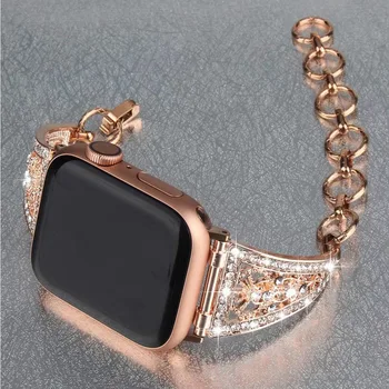 Femei Diamante Flash Bijuterii Brățară pentru Apple Watch Band Seria 6/SE/5/4/3/2 Lanț din Oțel Curea de Moda pentru iWatch 44/40/42/38mm