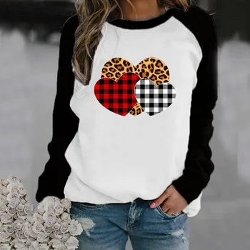 Femei de Ziua Îndrăgostiților Inima Imprimate Topuri cu Maneci Lungi Bluza Casual Ladies O-Gât Regulat Supradimensionat Tricou T-Shirt Bluzki Damskie