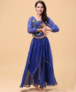 Moda Belly Dance Set Costum Pentru Femei Adulte India Burtă De Dans De Performanță Costum 2 Piese Set Tricou Top Si Fusta