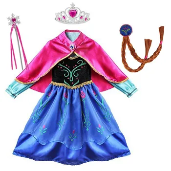 Fete Anna Elsa Cosplay Costum pentru Copii Rochie de Printesa cu Coroana Peruca Regina Zăpadă Copiilor de Ziua de Halloween Rochie de Petrecere Îmbrăca