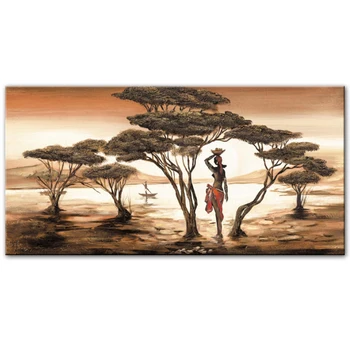 African Peisaj Panza Printuri de Arta Africană Dansatoare Jurul Lacului Perete Tablouri Print Pe Pânză Imagini Pentru Perete Camera de zi