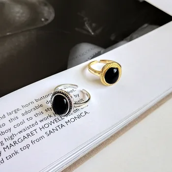 S925 argint piatră neagră redimensionabilă inel de personalitate bijuterii festival cadou 18k inel de Aur pentru femei Original Geometrice