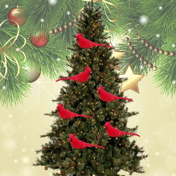 12 Buc Clip de Pe Ornament pentru Pomul de Craciun Decoratiuni de Simulare Roșu Pene de Păsări de Crăciun Artificial Păsări de Ornament pentru Gradina O