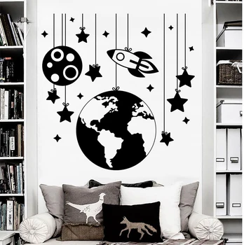 Planeta Spațiu de Vinil de Perete Decal Rachetă Cu Stele Autocolant de Perete Camera pentru Copii Decor nave Spațiale Poster de Perete de Vinil Art AZ779