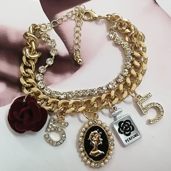 Coreeană stil de design de cristal cinci lanț brățară pentru femei floare perla brățară bijuterii