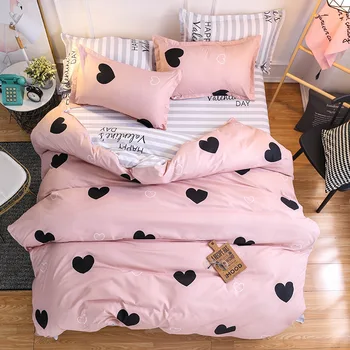 Denisroom inima roz set de lenjerie de pat acoperă drăguț lenjerie de pat duvet cover queen-size nordic pat SE41#