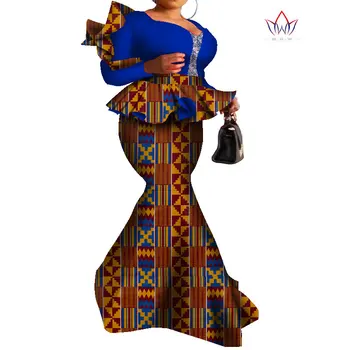 BintaRealWax Africa Fusta Seturi pentru Femei Danshiki V-Neck Sexy Top si Fusta Haine Puls Dimensiune Material de Bumbac Rochie WY7921