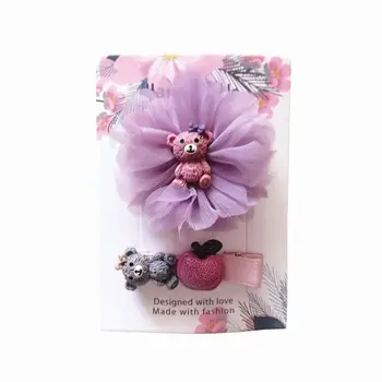 20buc/10set/lot de Animale Ursul de Desene animate de Par Clip Set Roz Floare Accesorii de Par Printul Floral Minunat Ac de păr Violet Tifon Flori