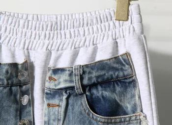 [MEM] Îmbinat Tricotat Bavuri Denim de Înaltă Talie Pantaloni Noi Vrac se Potrivi Pantaloni de Femei de Moda, Valul de Primavara Toamna anului 2021 1DD3505