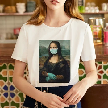 De Vară 2020 Nou Mona Lisa Amuzant Tricou Spoof Casual cu Maneci Scurte Estetice Harajuku Femme T-shirt Vogue Grafic Teuri pentru Femei